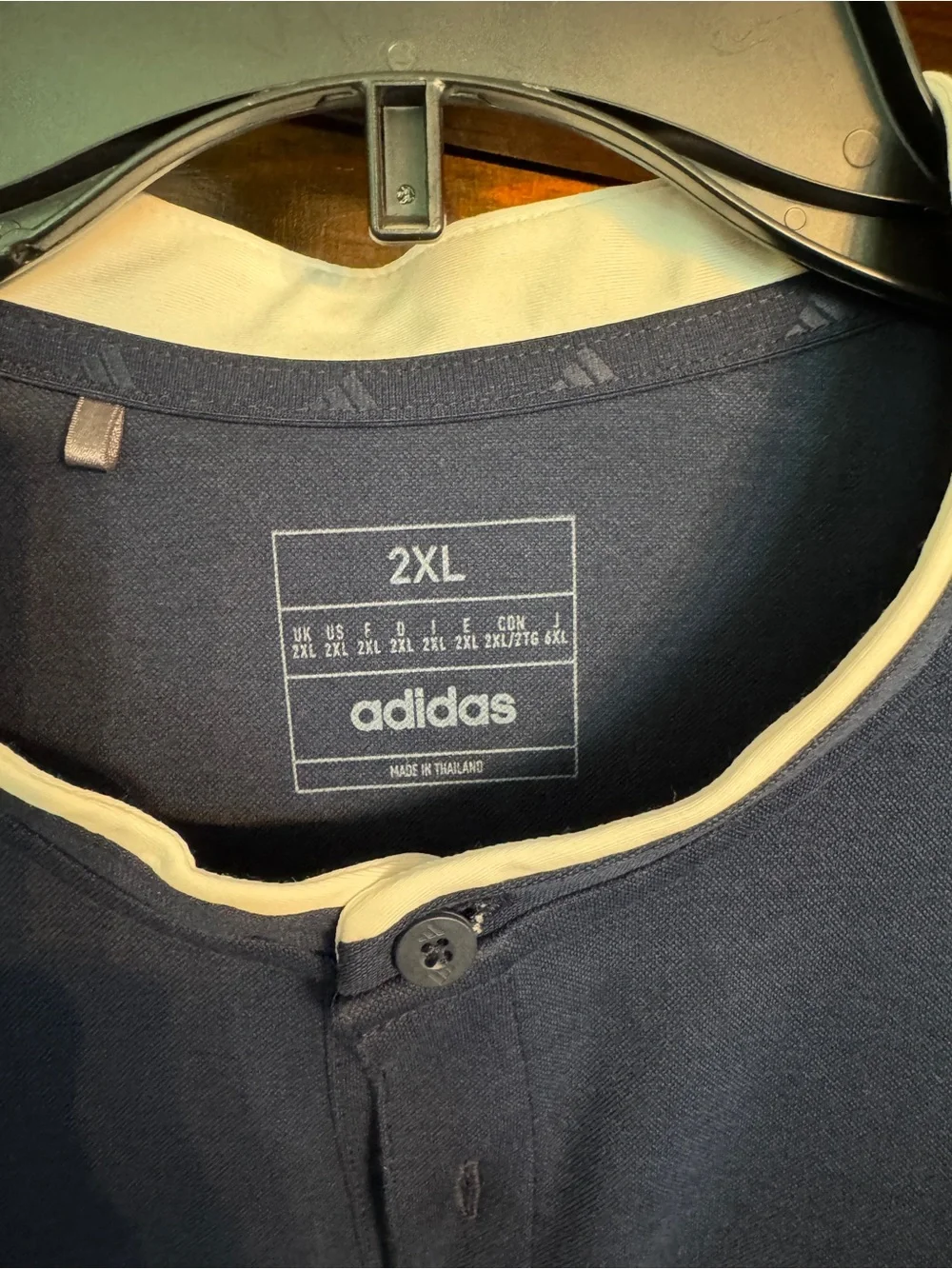adidas Navy Short-Sleeve Henley Polo with Contrast Collar